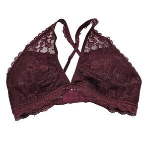 Gilly Hicks Womens Sz L Strappy Bralette Bra Dark Purple Lace